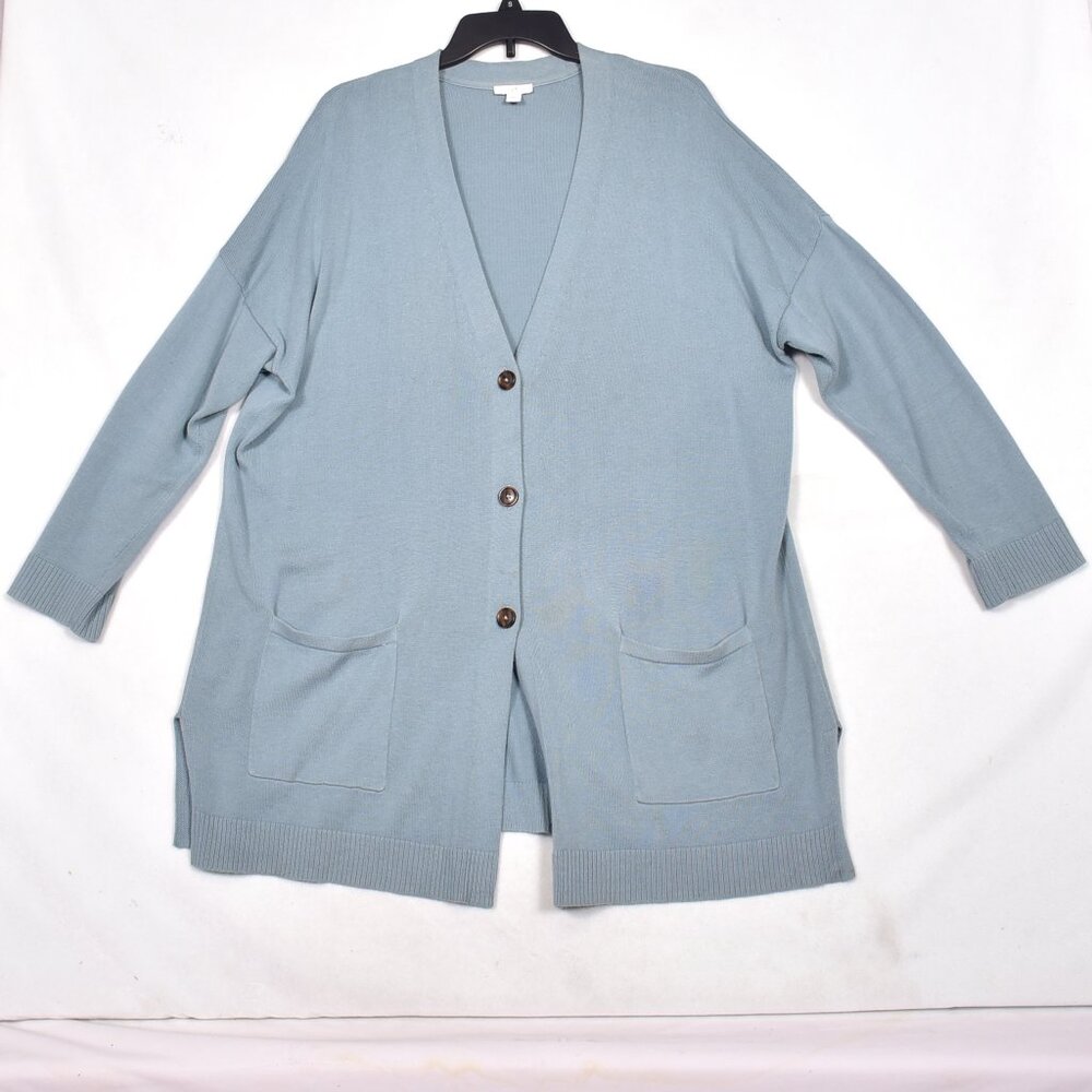 J. Jill Cardigan Women Sz XL Blue V Neck Button Front Long Sleeve Sweater